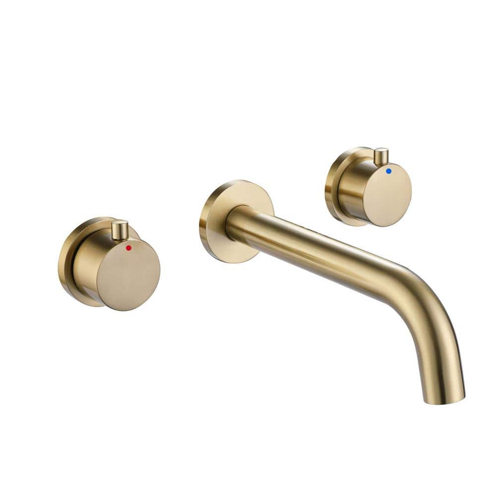 Aurora Decor Ami 2Handle Wall Mount Bathroom Faucet with Lever Handles in Brushed Gold
