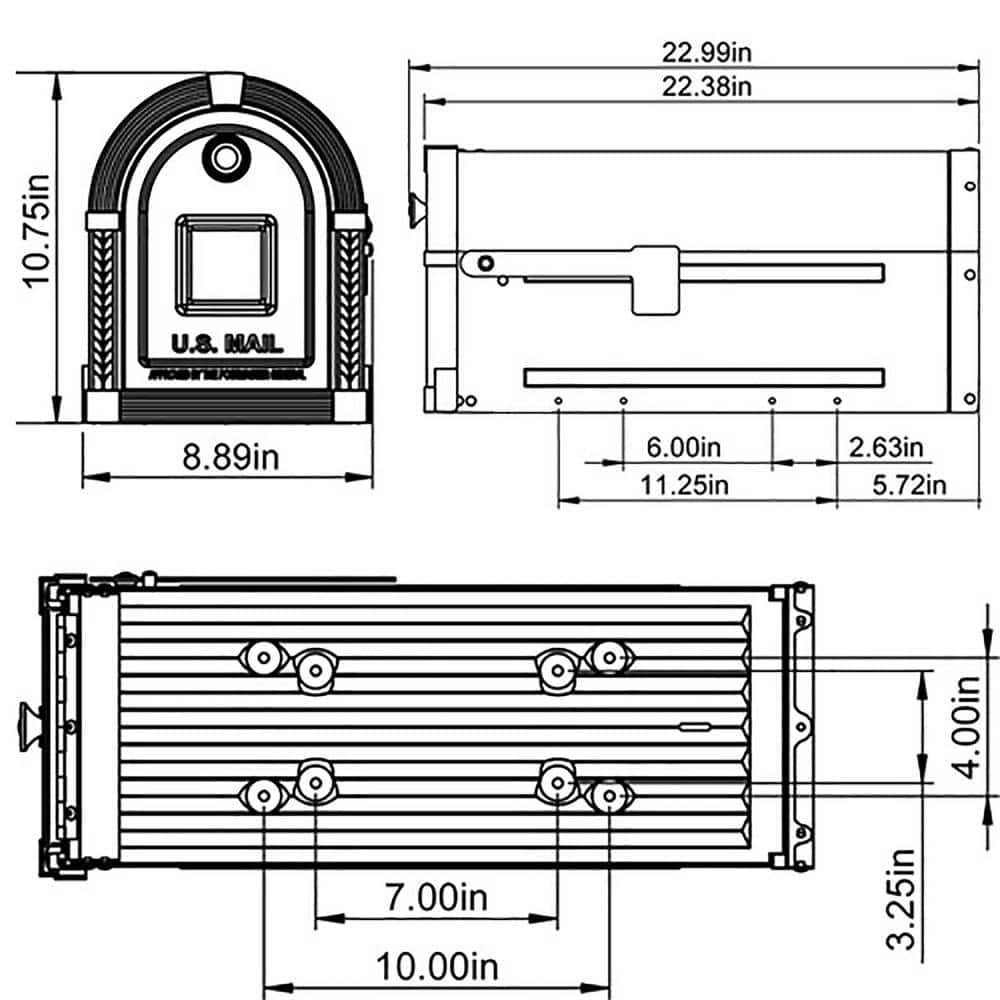 Brunswick Large Black and Brushed Nickel Steel Post-Mount Mailbox