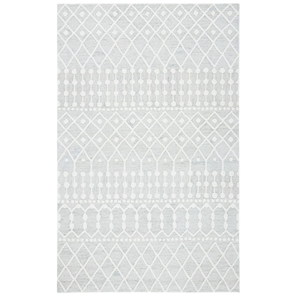 Ivory and Silver Handmade Tufted Wool 6' x 9' Rug