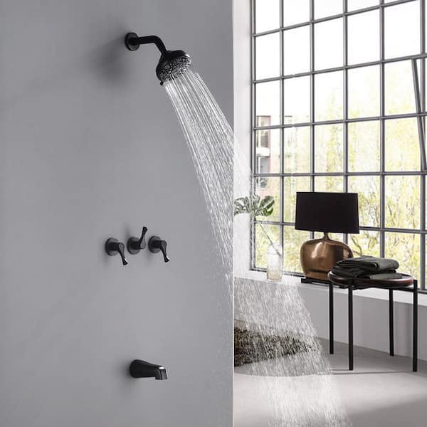 3-Handle 6-Spray Tub and Shower Faucet 2.5 GPM in Matte Black Valve Included