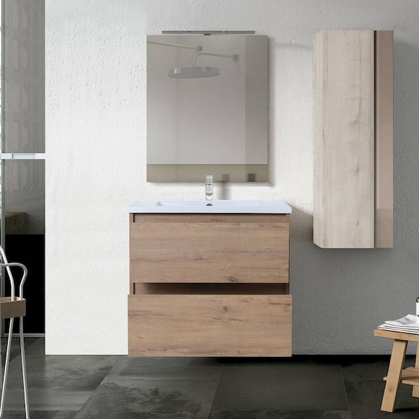 24 in. W x 18-5/16 in. D x 20-1/2 in. H Bath Vanity in Imitative Oak with White Ceramic Top