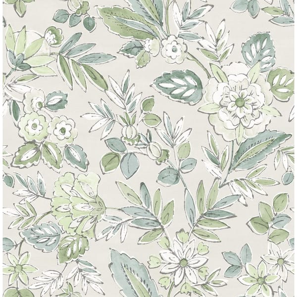 Begonia Sea Green Floral Trail Wallpaper