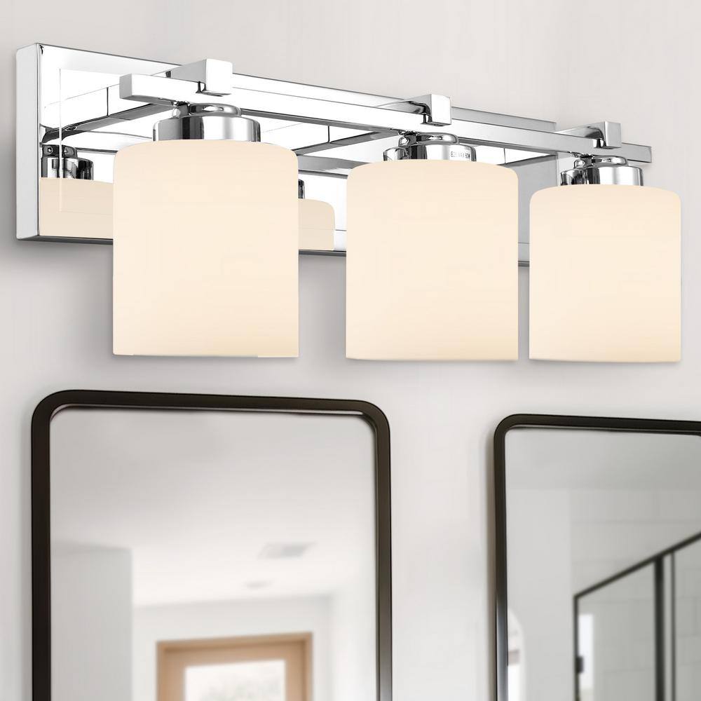 22 in. 3-Light Chrome Bathroom Vanity Light with Milk White Glass Shades for Mirror price history on PriceWatchPro