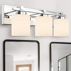 22 in. 3-Light Chrome Bathroom Vanity Light with Milk White Glass Shades for Mirror