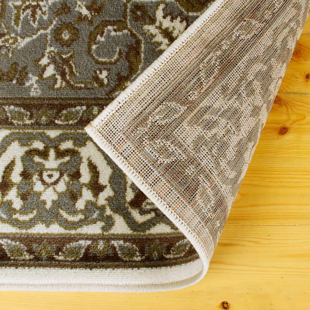 Green and Beige Medallion Synthetic Stain-Resistant Area Rug