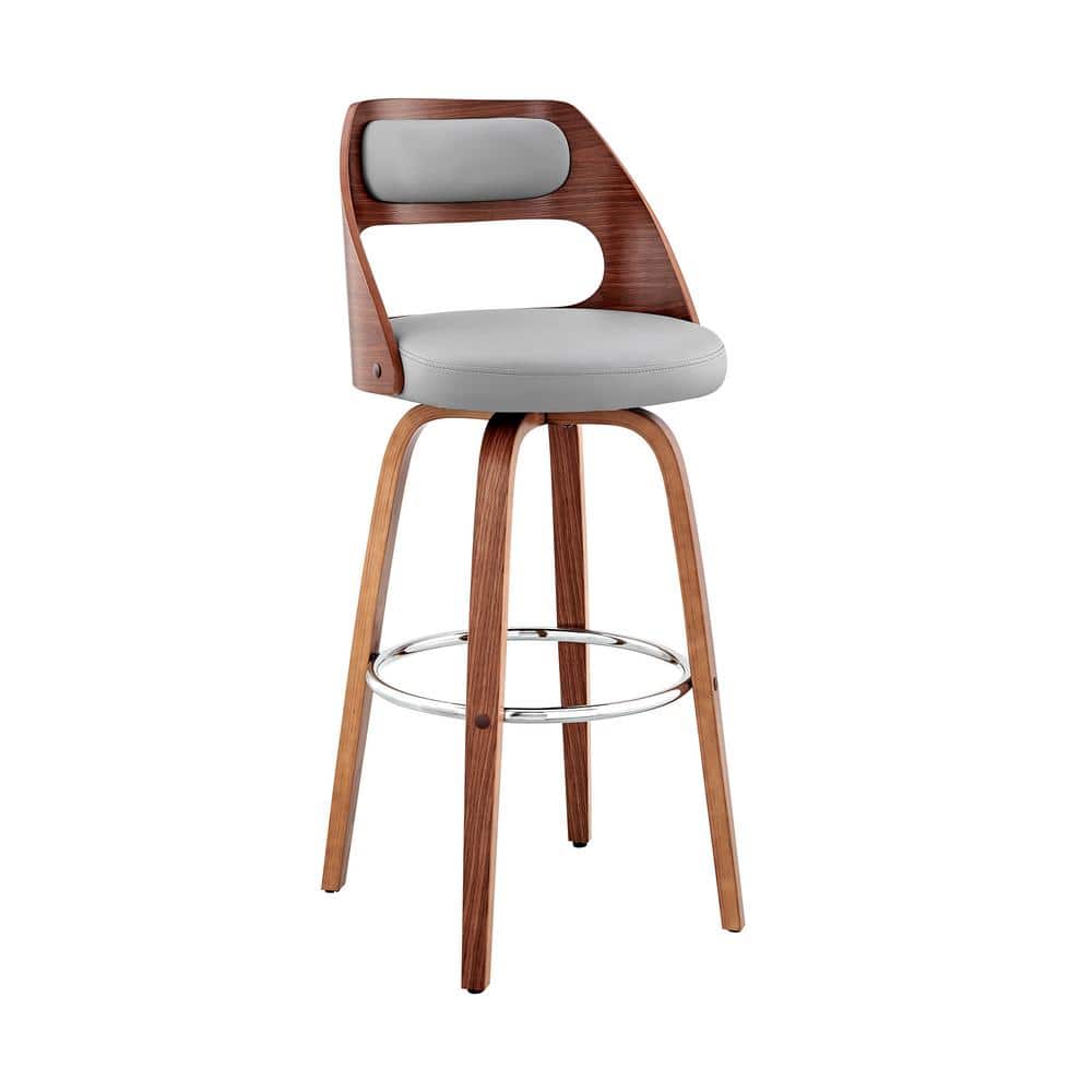 Julius 26 in. Counter Height w/ High Back Grey Faux Leather and Walnut Wood