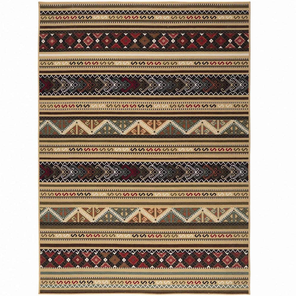 Beige Polypropylene 6 ft. 7 in. x 9 ft. Geometric Indoor Area Rug