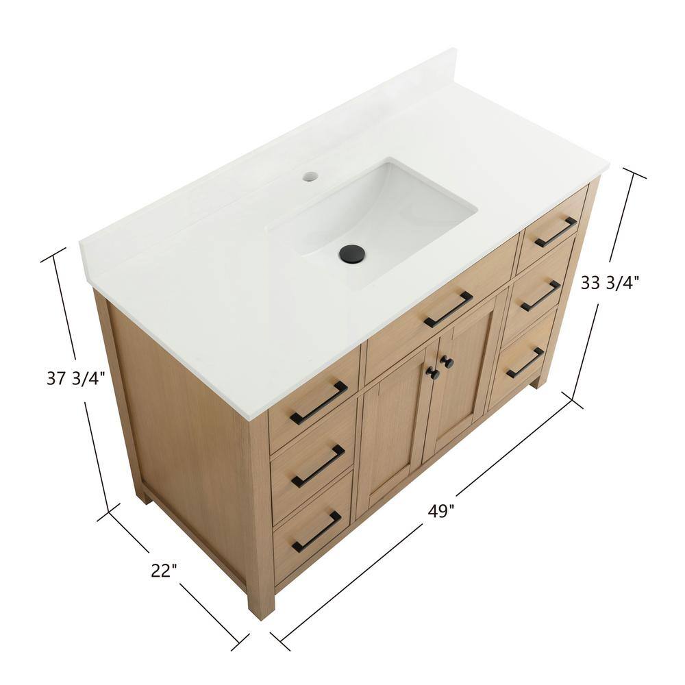 Jacklyn 49" White Oak Freestanding Bath Vanity with Ceramic Basin
