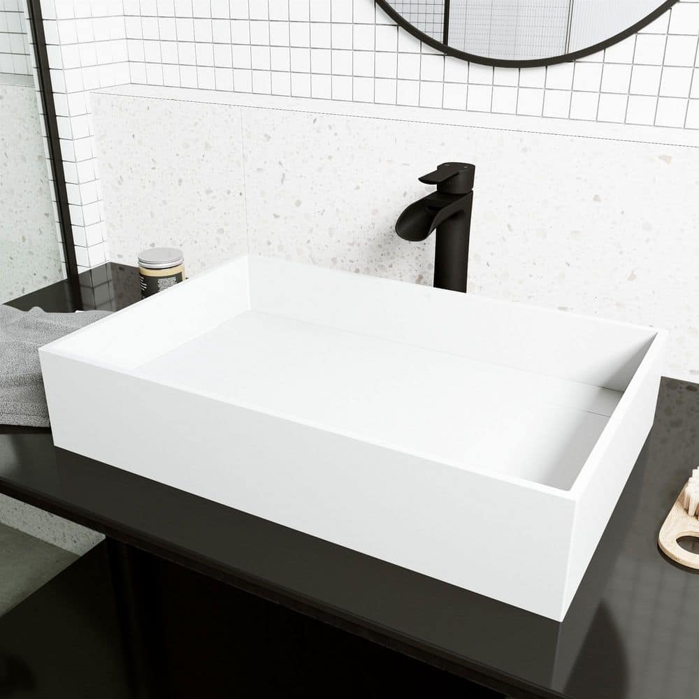 VIGO Matte Stone Montauk Composite Rectangular Vessel Bathroom