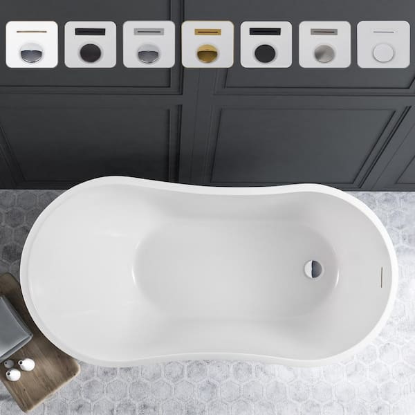 54 in. Acrylic Flatbottom Freestanding Bathtub in White/Integrated Overflow