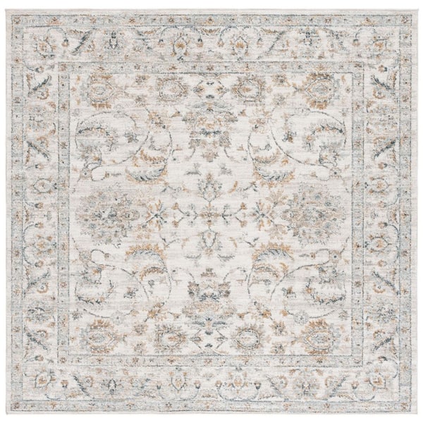 SAFAVIEH Avalon 7 ft. x 7 ft. Ivory/Blue Gold Ornate Distressed Border square Area Rug