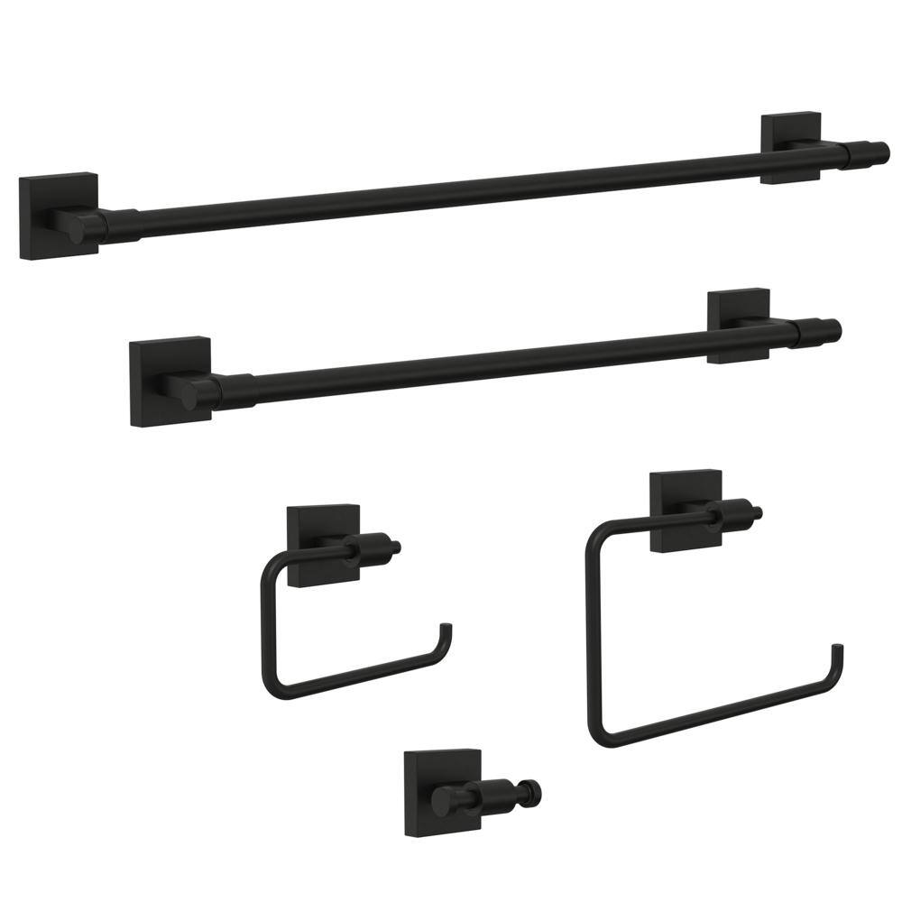 Matte Black Square Wall Mounted Double J-Hook Towel Holder