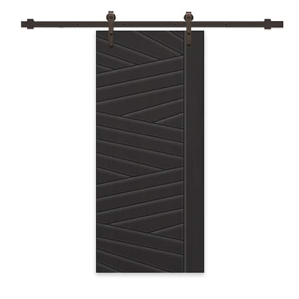 CALHOME 42 in. x 96 in. Black Painted Composite MDF Paneled Interior Sliding Barn Door with Hardware Kit