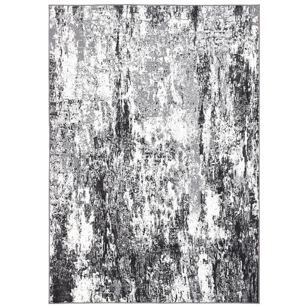 Garvee Gray Black 10 ft. x 13 ft. Modern Abstract Decorative Area Rug ...