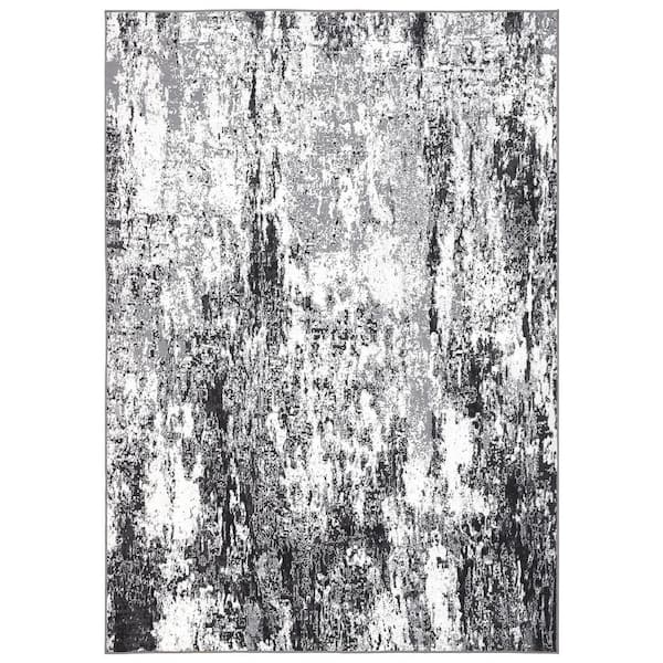 Gray Black 10 ft. x 13 ft. Modern Abstract Decorative Area Rug Polyester