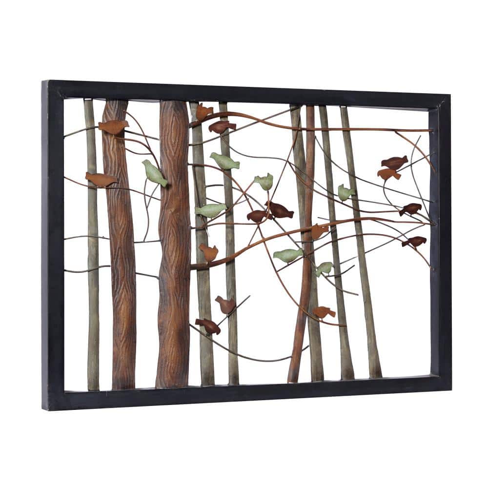 Multi Colored Metal Bird and Tree Wall Sculpture, 39" x 27"