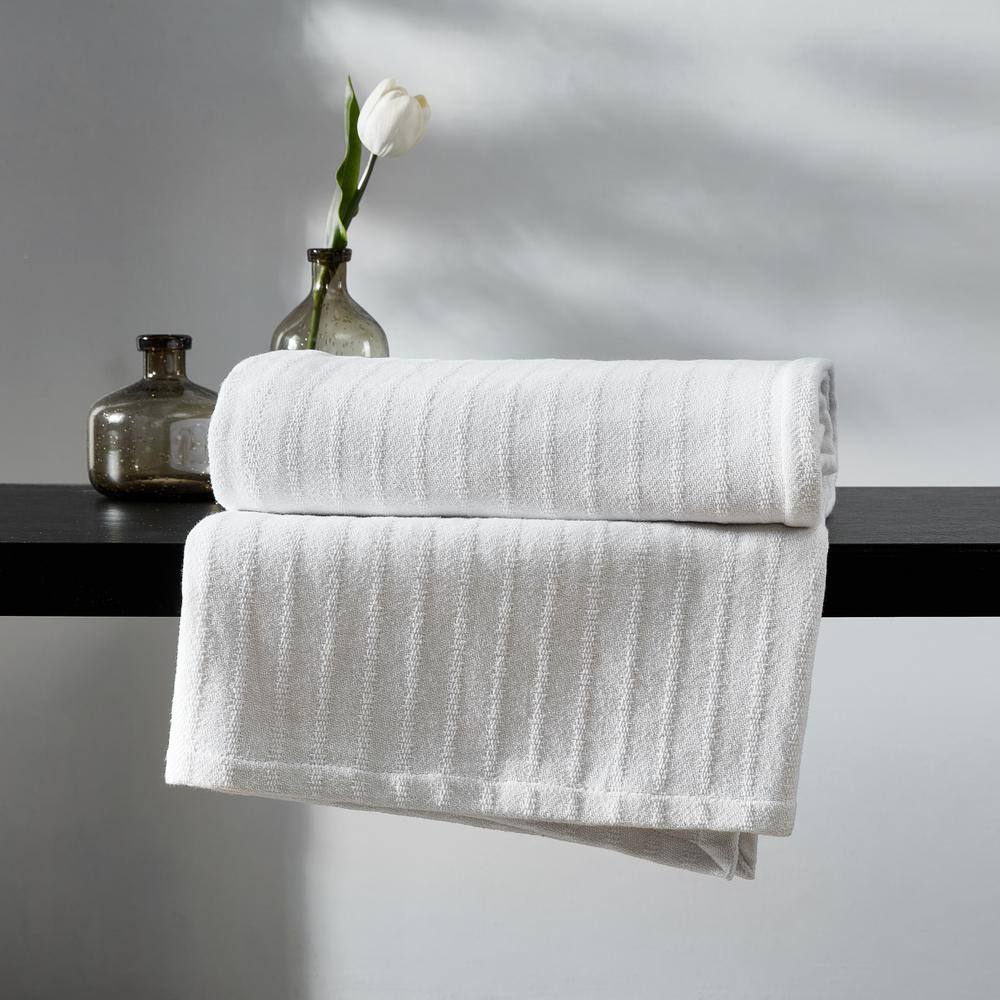 Luxurious All-Over Rib King-Size Cotton Blanket in White