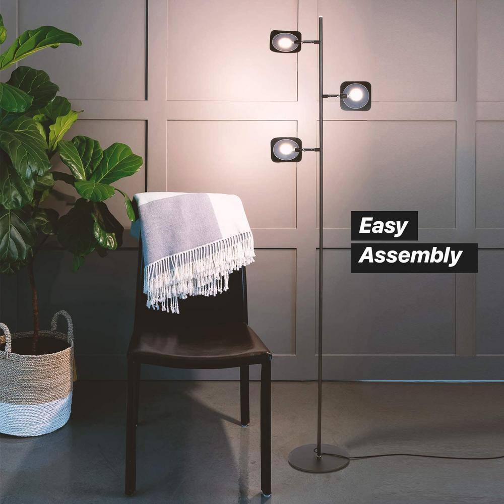 Black Adjustable Multi-Head LED Floor Lamp with 3-Way Switch