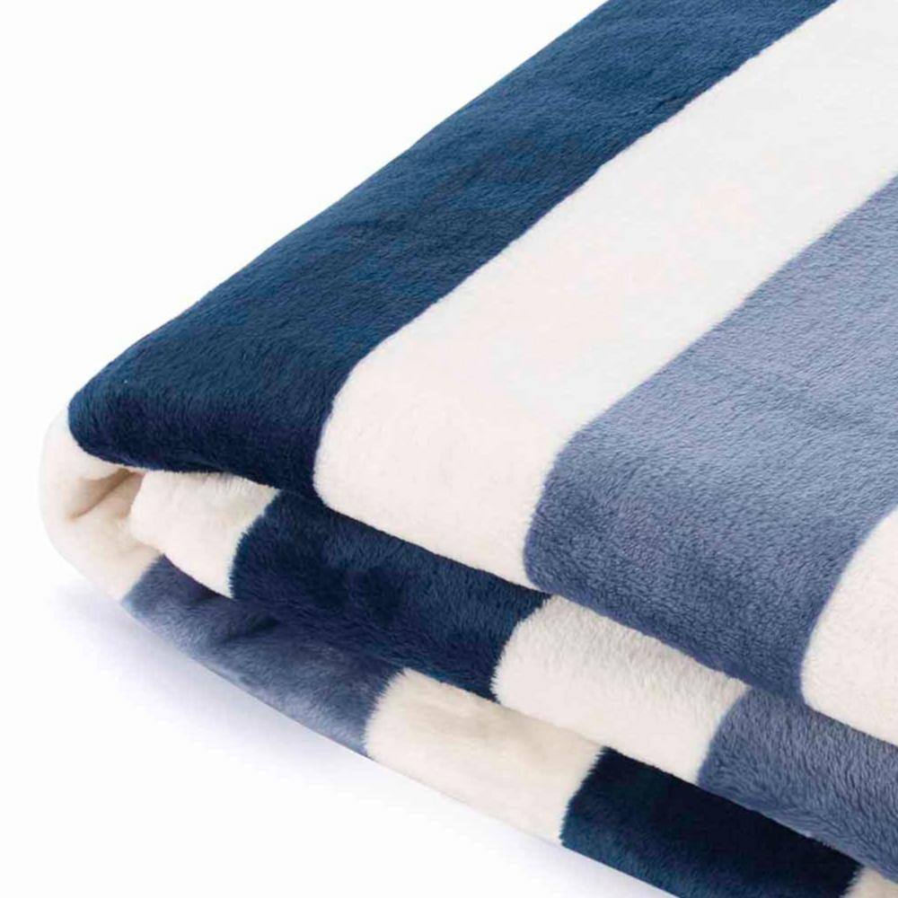 Navy and White Striped Fleece Throw Blanket