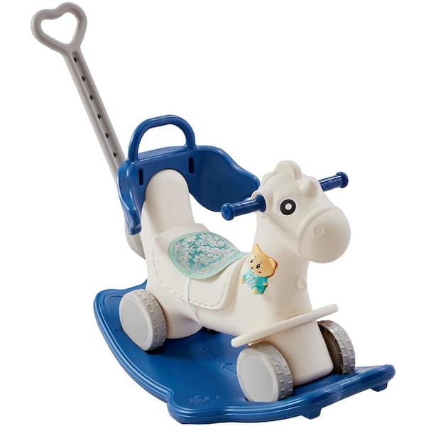 VEVOR 4 in 1 Rocking Horse for Toddlers Baby Rocking Horse with Detachable Balance Board Push Handle and 4 Smooth Wheels Blue