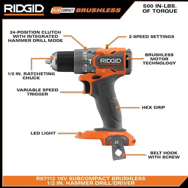 RIDGID 18V SubCompact Brushless Cordless 2- Tool Combo Kit w RIDGID 18V SubCompact Brushless Cordless 2- Tool Combo Kit w