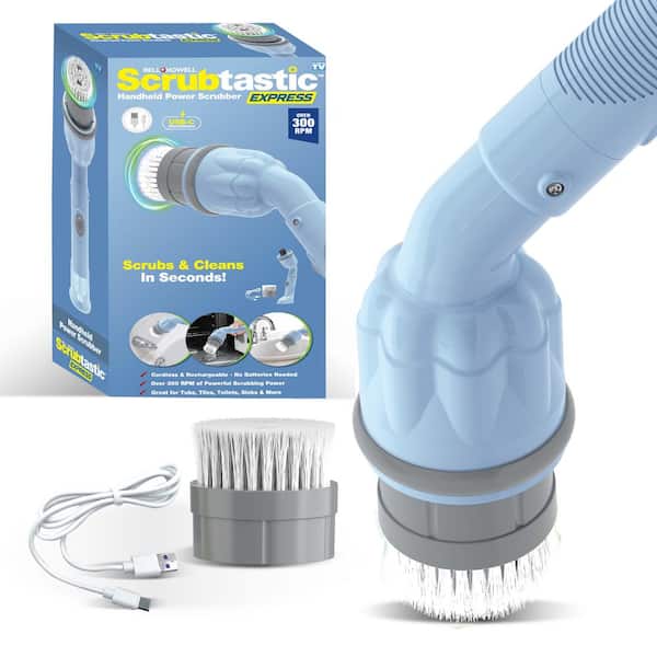 Scrubtastic Express Flat Brush Heads Electric Rechargeable Handheld Scrubber Power Scrub Brush in Pastel Blue