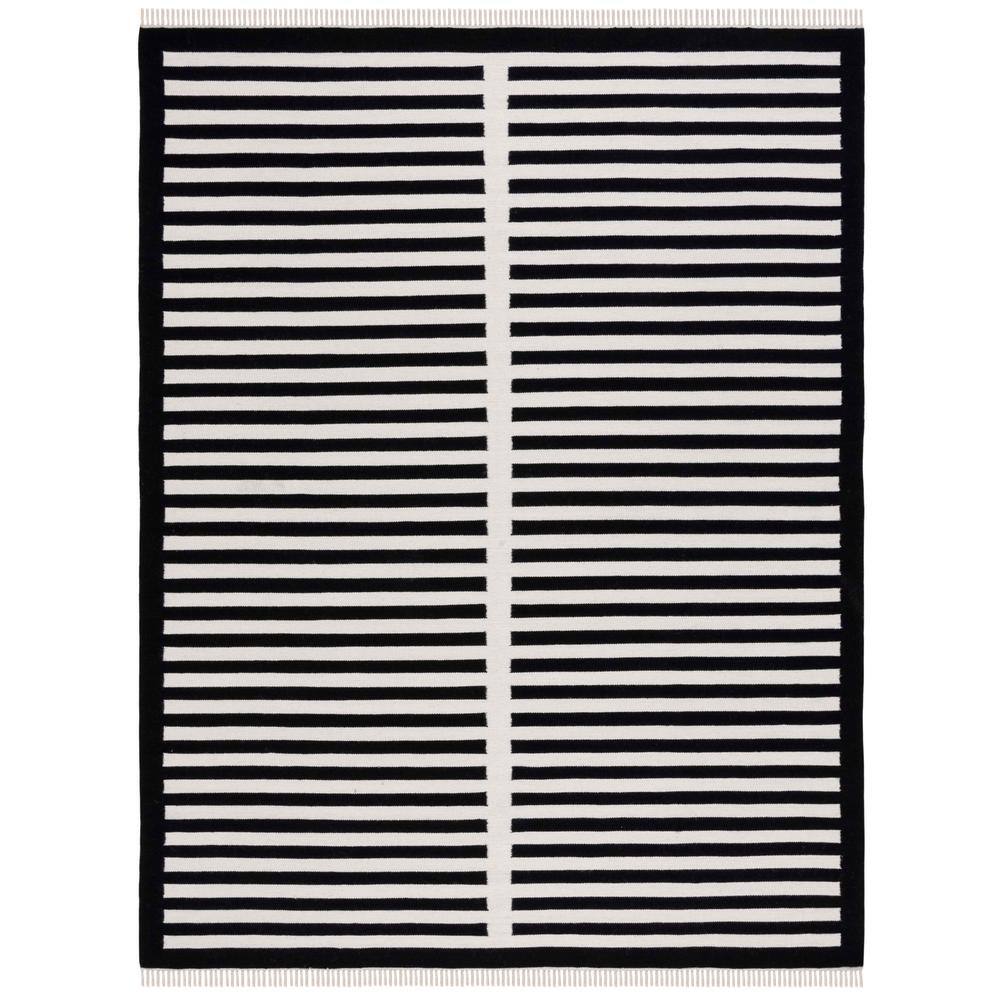 Black and White Striped Wool 8' x 10' Area Rug