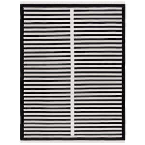 Striped Kilim Ivory Black 8 ft. x 10 ft. Border Striped Area Rug