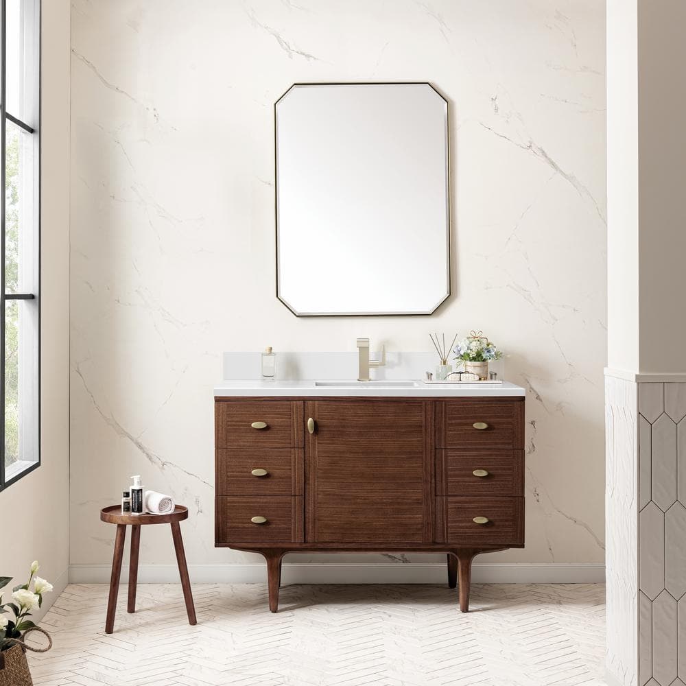 Amberly 48.0 in. W x 23.5 in. D x 34.7 in. H Bathroom Vanity in Mid-Century Walnut with White Zeus Silestone Quartz Top price history on PriceWatchPro