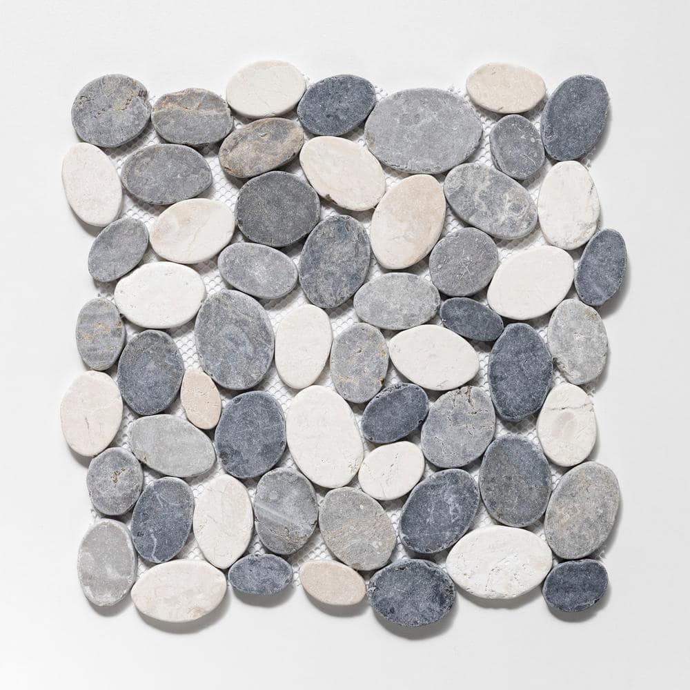 Gray and White Pebble Marble Mosaic Tile