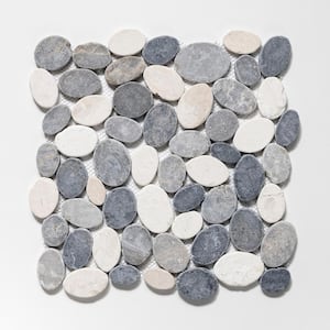 Pebble Marble Tile White/Sterling/Grey 11-1/4 in. x 11-1/4 in. x 9.5mm Mesh-Mounted Mosaic Tile (9.61 sq. ft. / case)