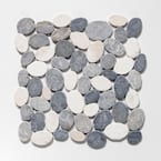 Pebble Marble Tile White/Sterling/Grey 11-1/4 in x 11-1/4 in x 9.5mm Mesh-Mounted Mosaic Tile (9.61 sq. ft. / case)
