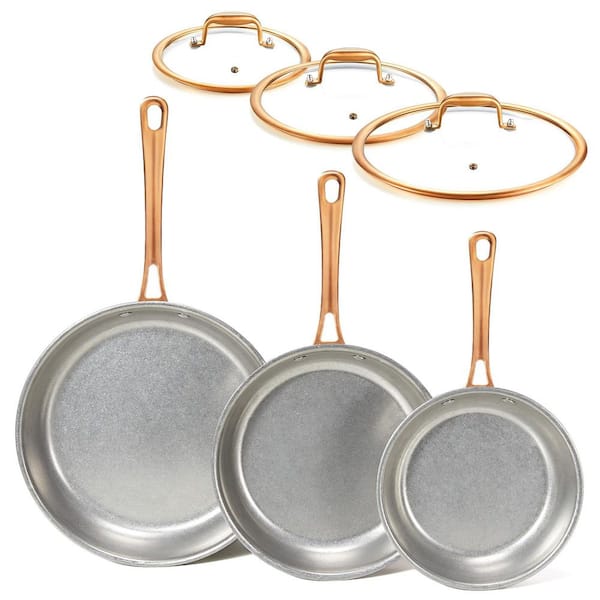 3-Piece Stainless Steel Frying Pans Set, 8"/9.5"/11" Vintage Cooking Pans with Lids, PFOA/PTFE/PFAS Free Skillet