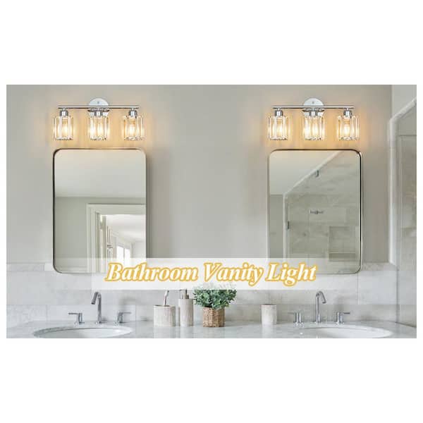 Home Lighting 18.89 in. 3-Light Chrome Vertical Bathroom Crystal Vanity Light Over Mirror for Dressing Table Sink