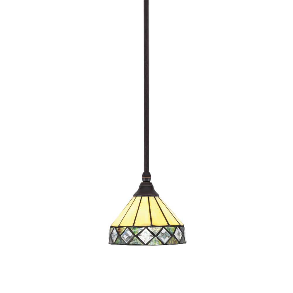 Sparta 100-Watt 1-Light Dark Granite Shaded Pendant Light with Diamond Art 