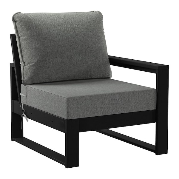 WESTIN OUTDOOR Endless Outdoor Patio Deep Seating Right Arm Chair with Black Plastic Frame and Gray Side Tie Cushions
