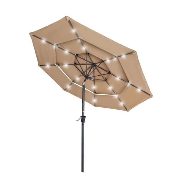 Unbranded 10 ft. Steel Market Solar Patio Umbrella in Tan with Push Button Tilt