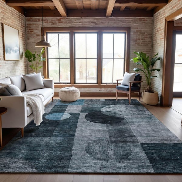 Mayfield Premium Machine Washable Abstract AMF1114 Teal 5 ft. x 7 ft. 6 in. Area Rug