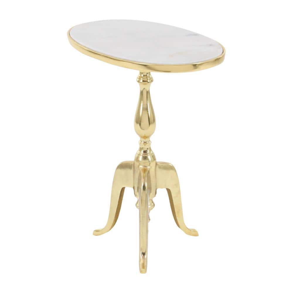 Elegant Round Gray Stone Top End Table with Gold Metal Base