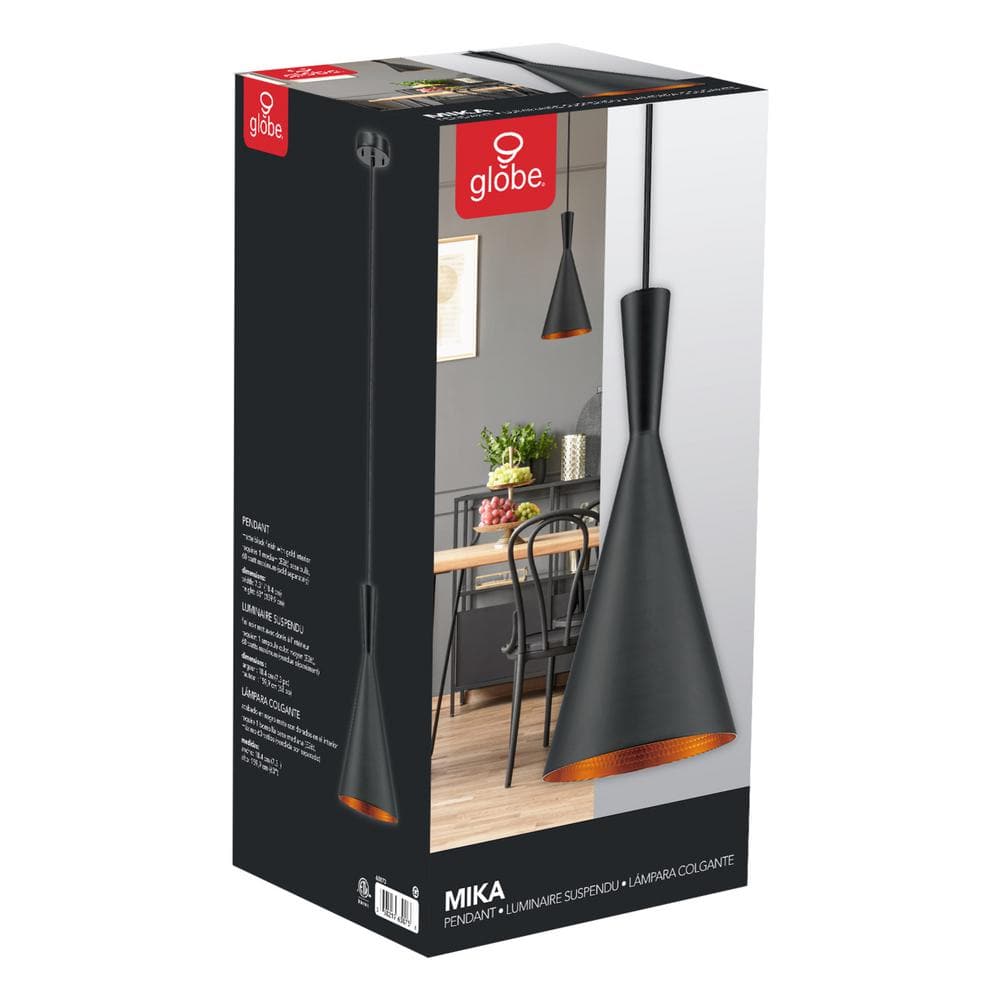 Matte Black and Gold Hourglass LED Pendant Light, 7.48"W x 63"H