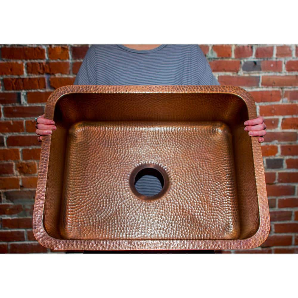 Handmade Antique Copper 23" Single Bowl Undermount Kitchen Sink