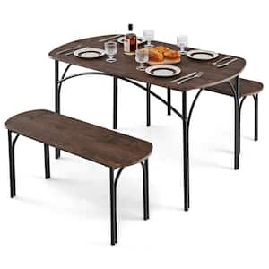 3-Piece Rectangular Brown Wood Top Dining Room Set Seats 4