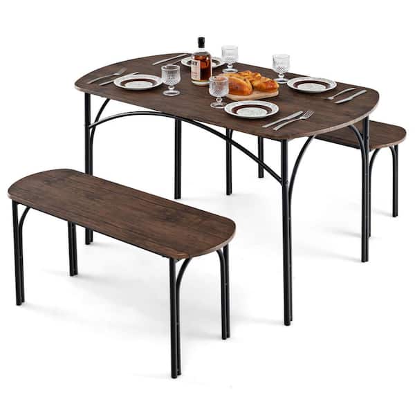 Costway 3-Piece Rectangular Brown Wood Top Dining Room Set Seats 4