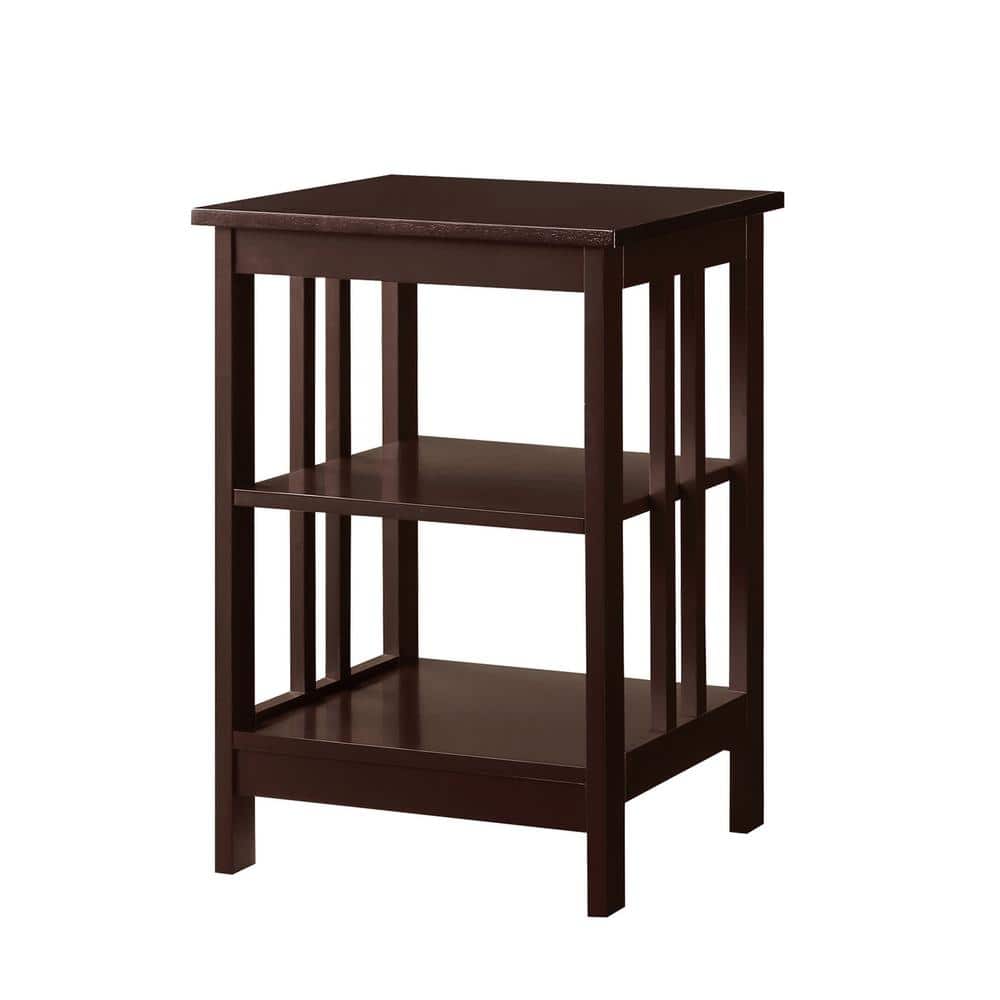 Espresso 24" Rectangular Wood End Table with Shelves