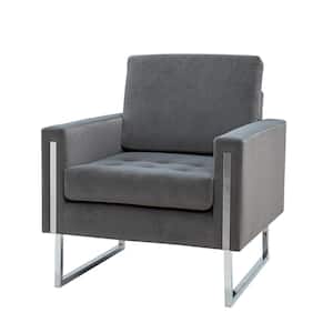 Dardanus Modern Grey Velvet Club Chair with Embedded Metal Armrests