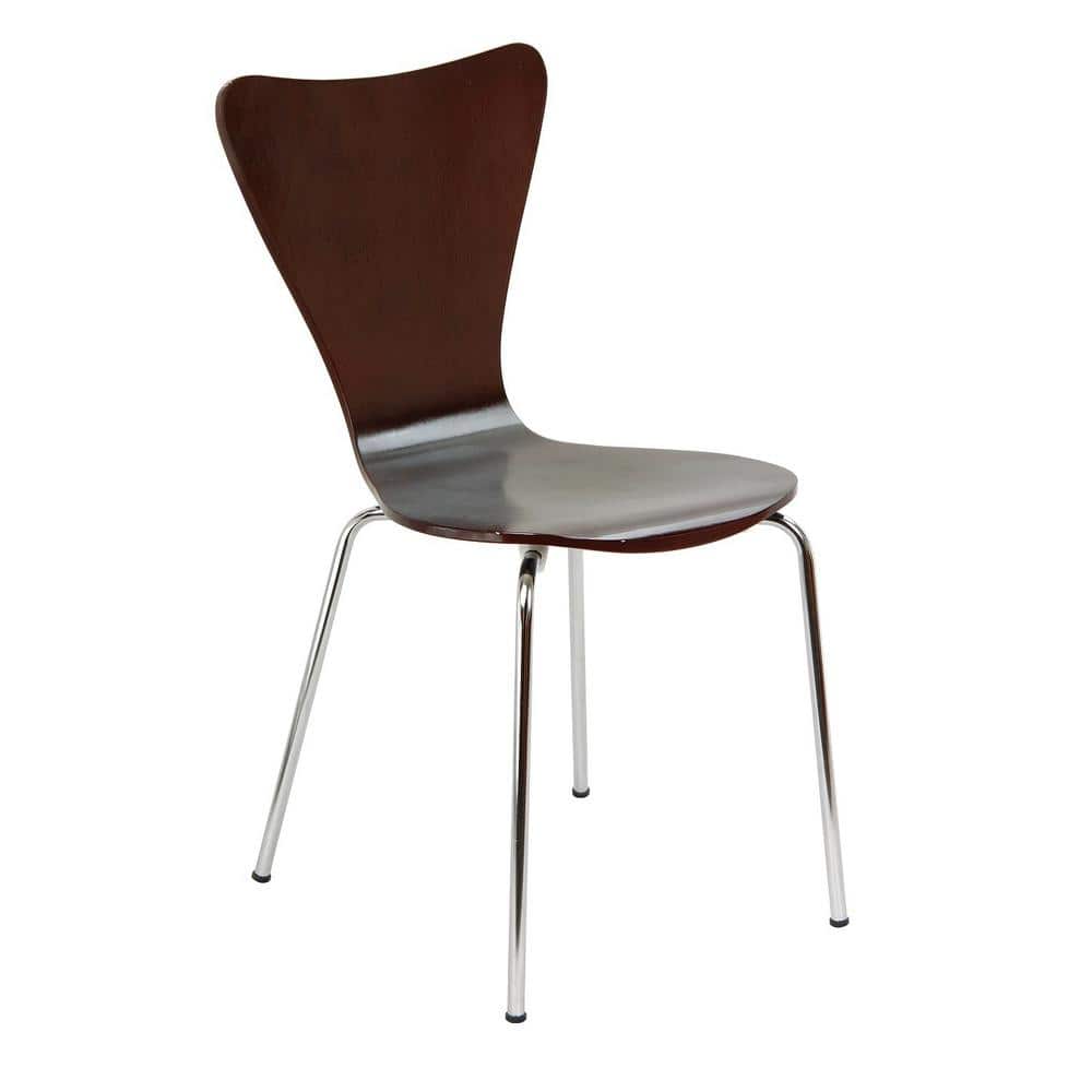 Legare Bent Plywood Expresso Stack Chair with Chrome Plated Metal Legs