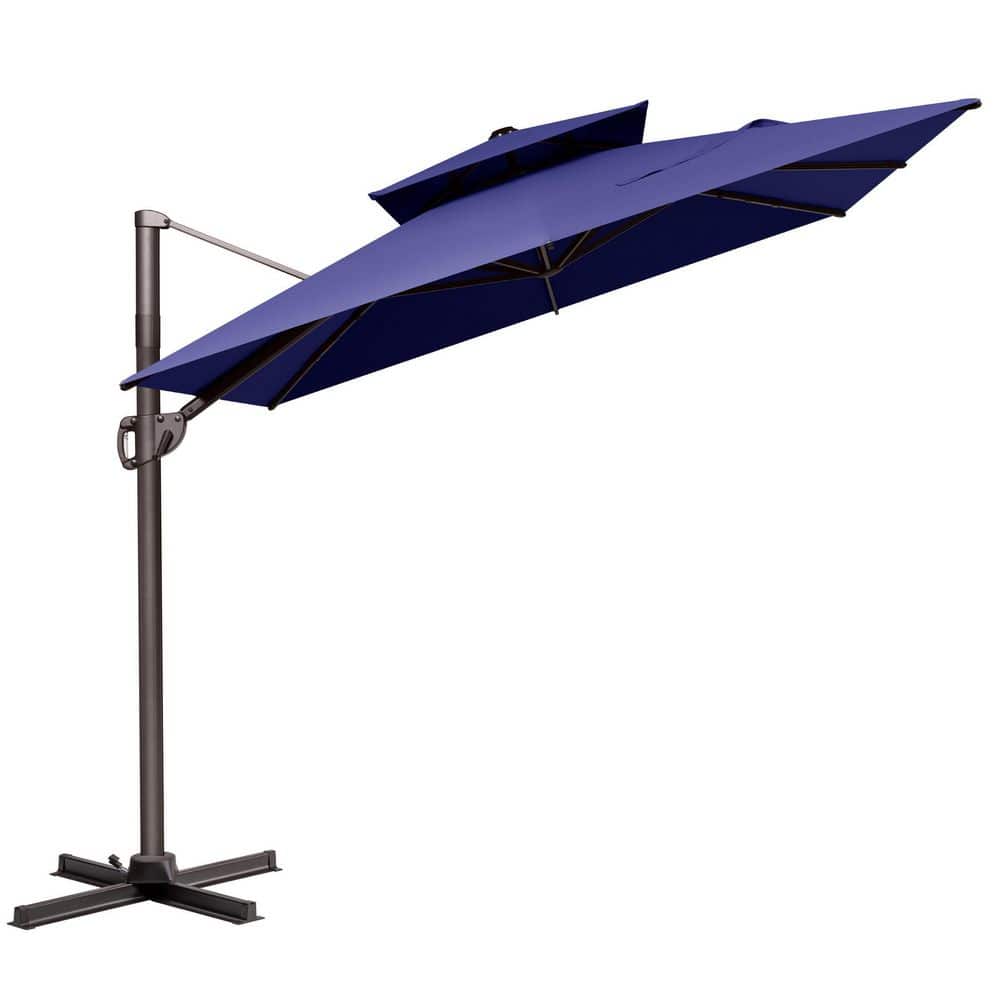 11 ft. x 9 ft. Double Top Outdoor Cantilever Umbrella with 360° Rotation and Cross Stand Patio Umbrella in Navy Blue price history on PriceWatchPro