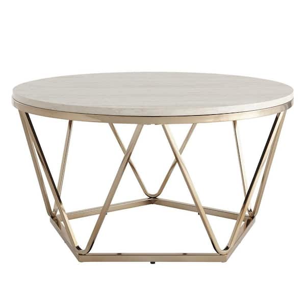 HomeRoots Bernadette 33 in. L White 17.75 in. H Round MDF Coffee Table