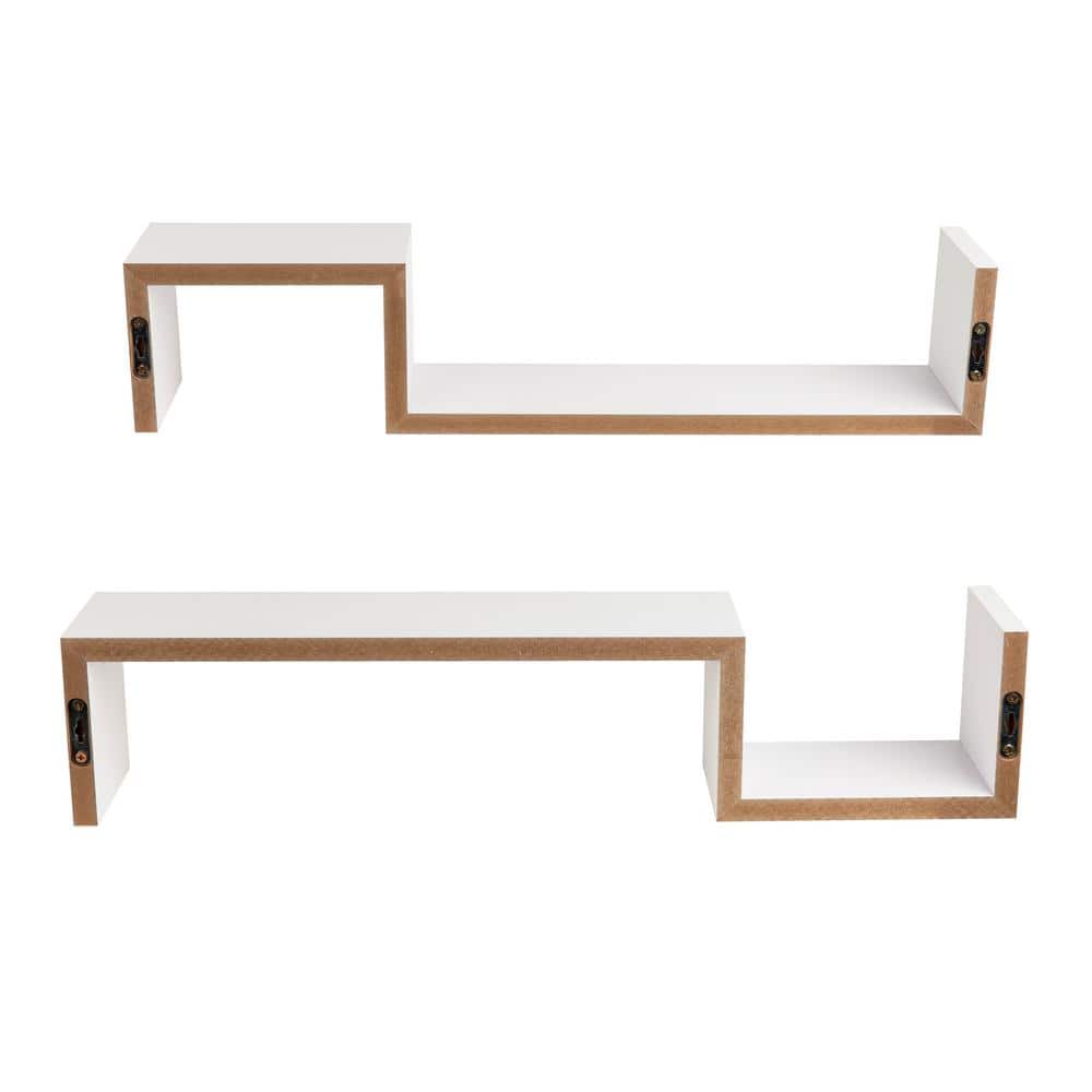 White MDF Floating Wall Shelves Set of 2