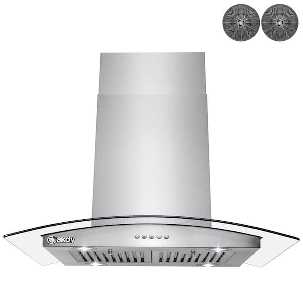 AKDY 36 in. Convertible Kitchen Island Mount Range Hood in Stainless Steel with Push Control and Carbon Filters